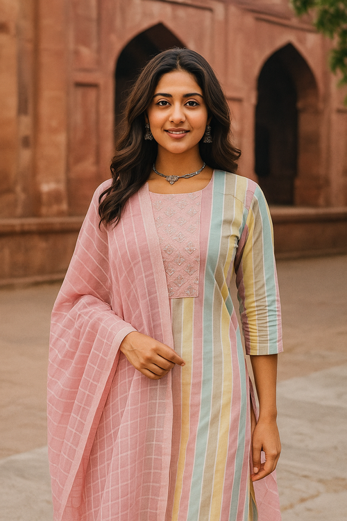 Blush Pastel Striped Kurthi Set