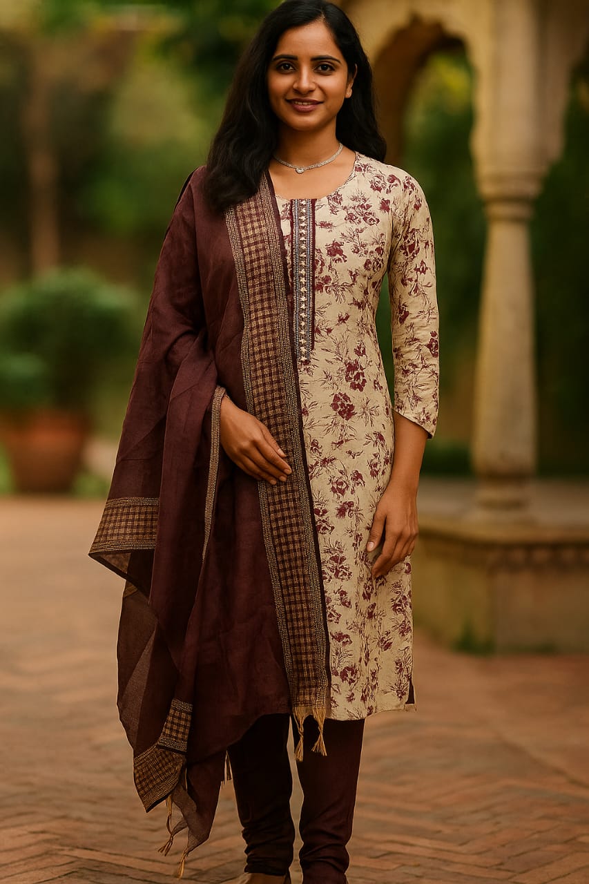 Vintage Maroon Floral Kurthi Set